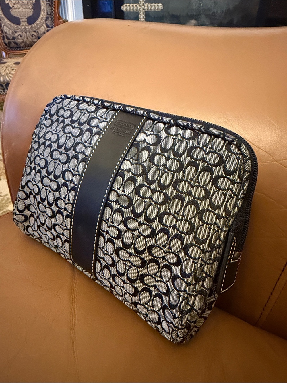 Coach Signature Jacquard Cosmetic Case in Gray and Black